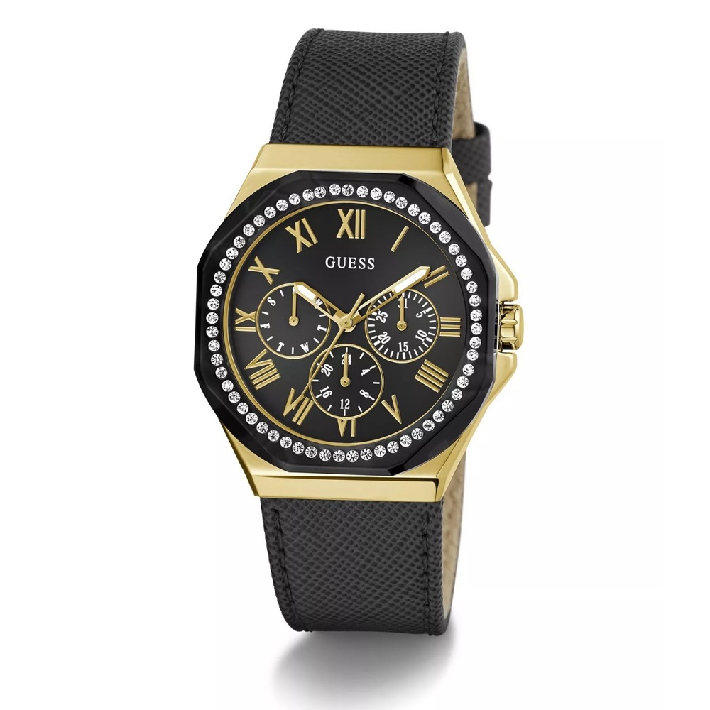 GUESS Women's Multi-Function Black Leather Watch 36mm